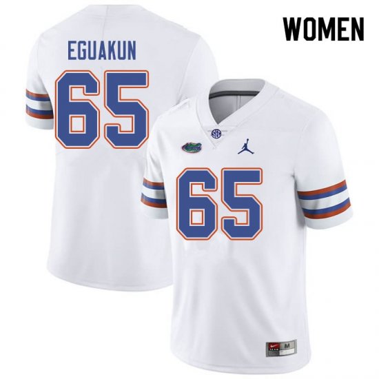 Women's Florida Gators #65 Kingsley Eguakun NCAA Jordan Brand White Authentic Stitched College Football Jersey SRB7762RN